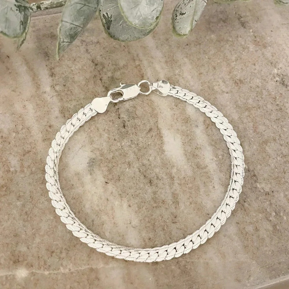 925 Sterling Silver Flat Snake Chain Bracelet Dainty Snakechain Link Bracelet - Picture 6 of 7